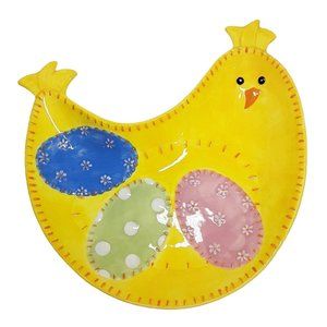 Yellow Chick Easter Platter Ceramic Candy Bowl Serving Dish Table Shelf Decor